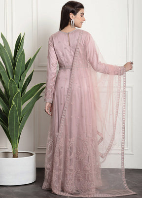 3 Pc Pink Unstitched Net Suit Set