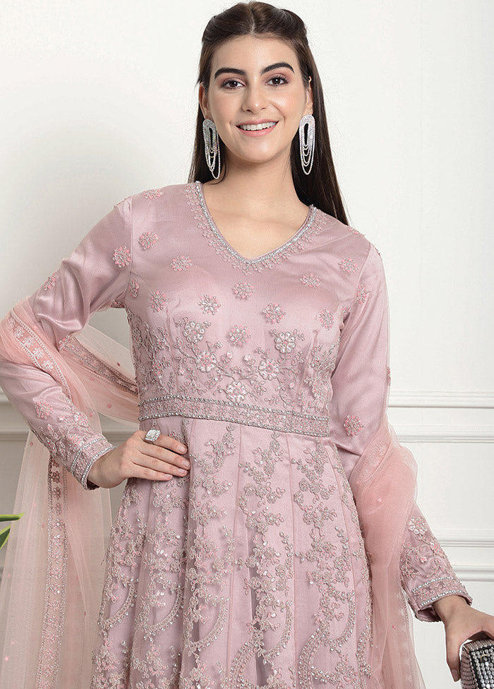 3 Pc Pink Unstitched Net Suit Set - Indian Silk House Agencies