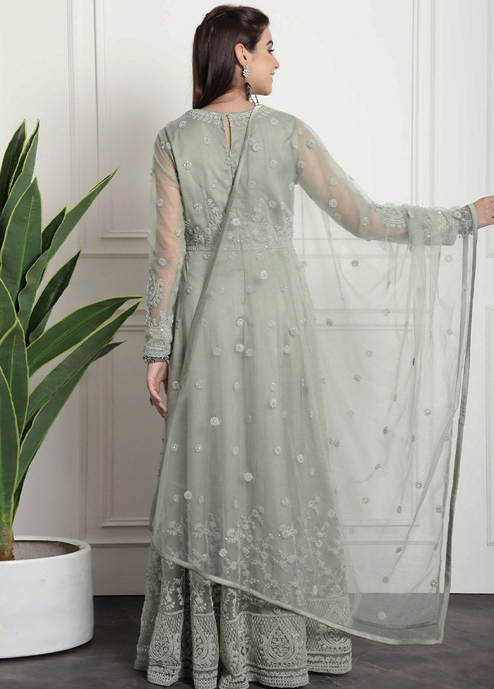 3 Pc Green Unstitched Net Suit Set - Indian Silk House Agencies