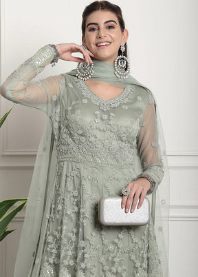 3 Pc Green Unstitched Net Suit Set - Indian Silk House Agencies