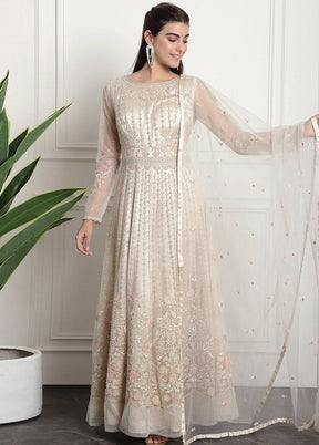 3 Pc Cream Unstitched Net Suit Set