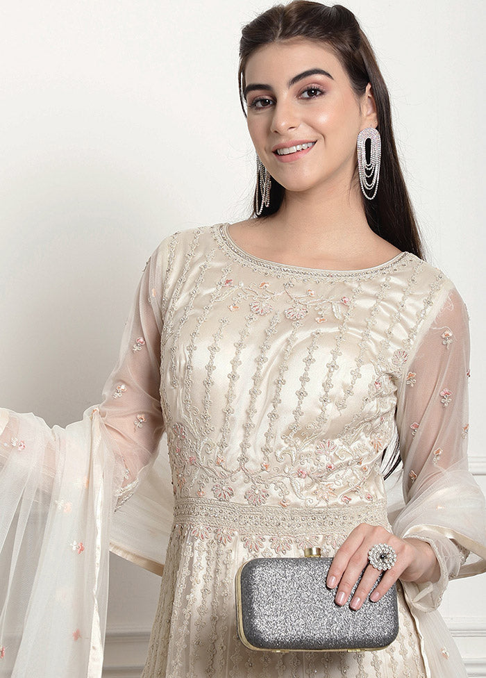 3 Pc Cream Unstitched Net Suit Set