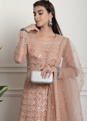 3 Pc Peach Unstitched Net Suit Set - Indian Silk House Agencies