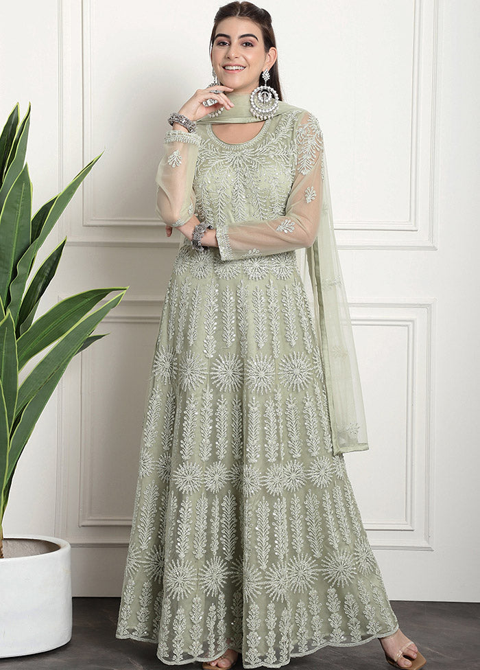 3 Pc Green Unstitched Net Suit Set - Indian Silk House Agencies