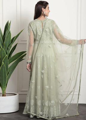 Green Semi Stitched Net Indian Dress