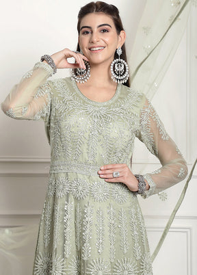 Green Semi Stitched Net Indian Dress