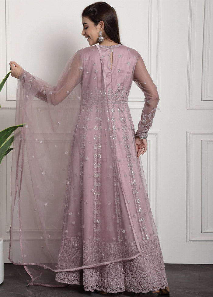 3 Pc Purple Unstitched Net Suit Set - Indian Silk House Agencies