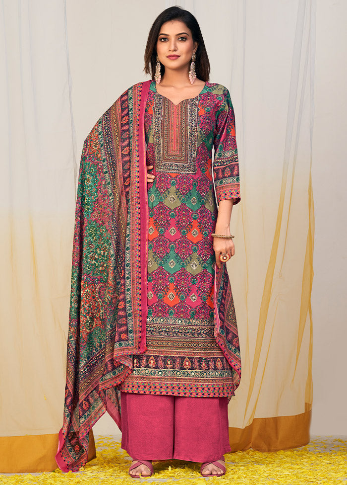 3 Pc Multicolor Unstitched Silk Suit Set