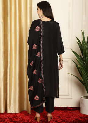 3 Pc Black Unstitched Pure Silk Suit Set