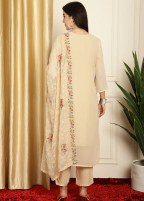 3 Pc Cream Unstitched Pure Santoon Suit Set