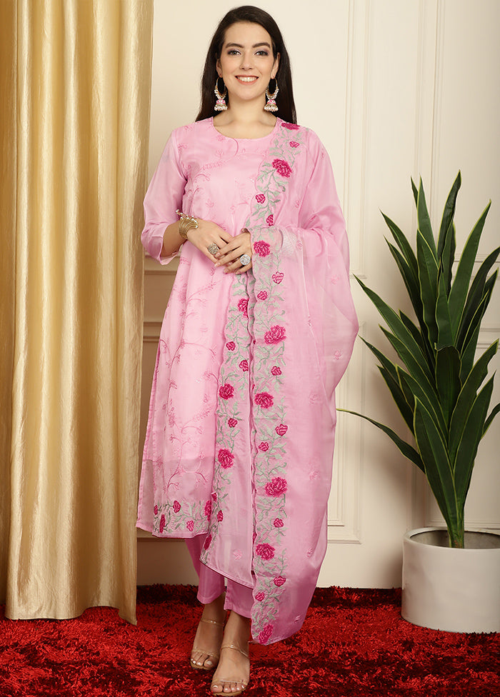 3 Pc Pink Unstitched Pure Santoon Suit Set