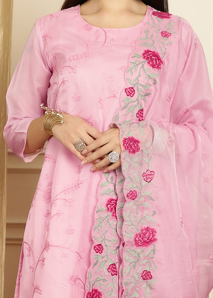 3 Pc Pink Unstitched Net Suit Set