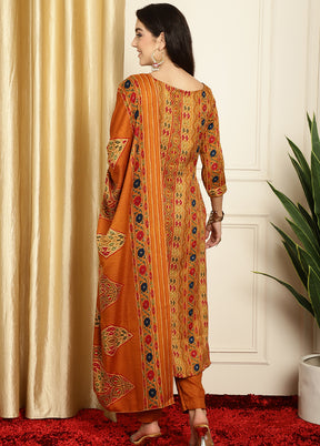 3 Pc Mustard Unstitched Pashmina Suit Set