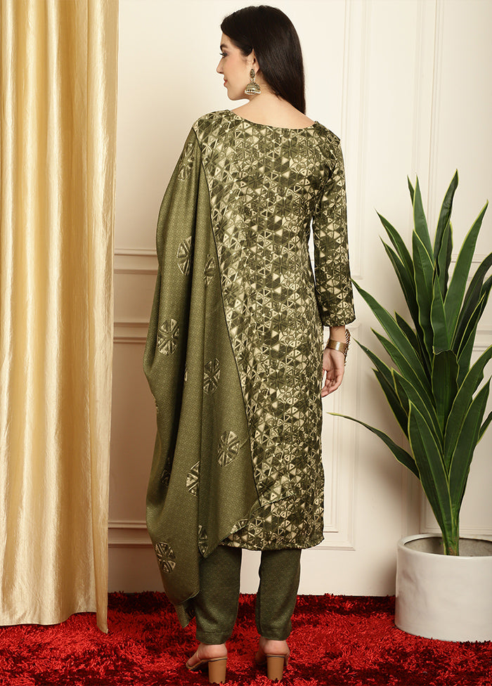 3 Pc Green Unstitched Pashmina Suit Set