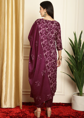 3 Pc Maroon Unstitched Pashmina Suit Set