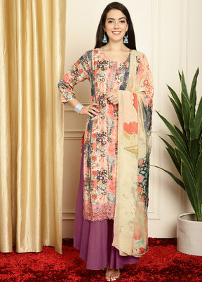 3 Pc Multicolor Unstitched Silk Suit Set