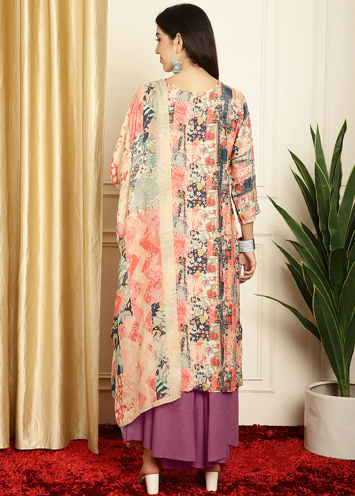 3 Pc Multicolor Unstitched Silk Suit Set