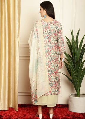 3 Pc Multicolor Unstitched Silk Suit Set - Indian Silk House Agencies