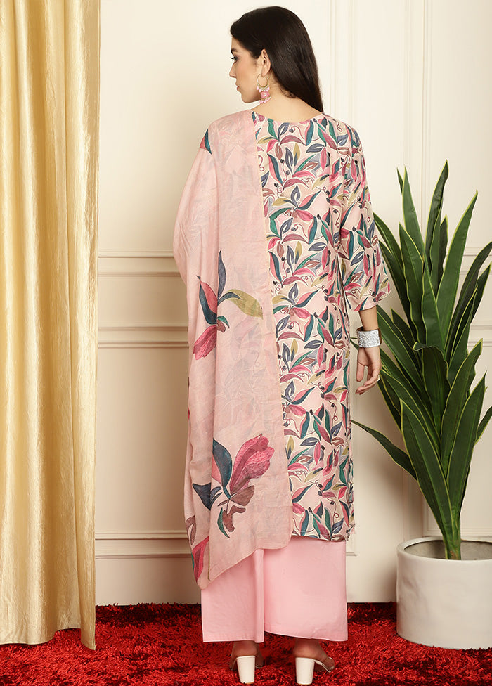 3 Pc Pink Unstitched Silk Suit Set - Indian Silk House Agencies