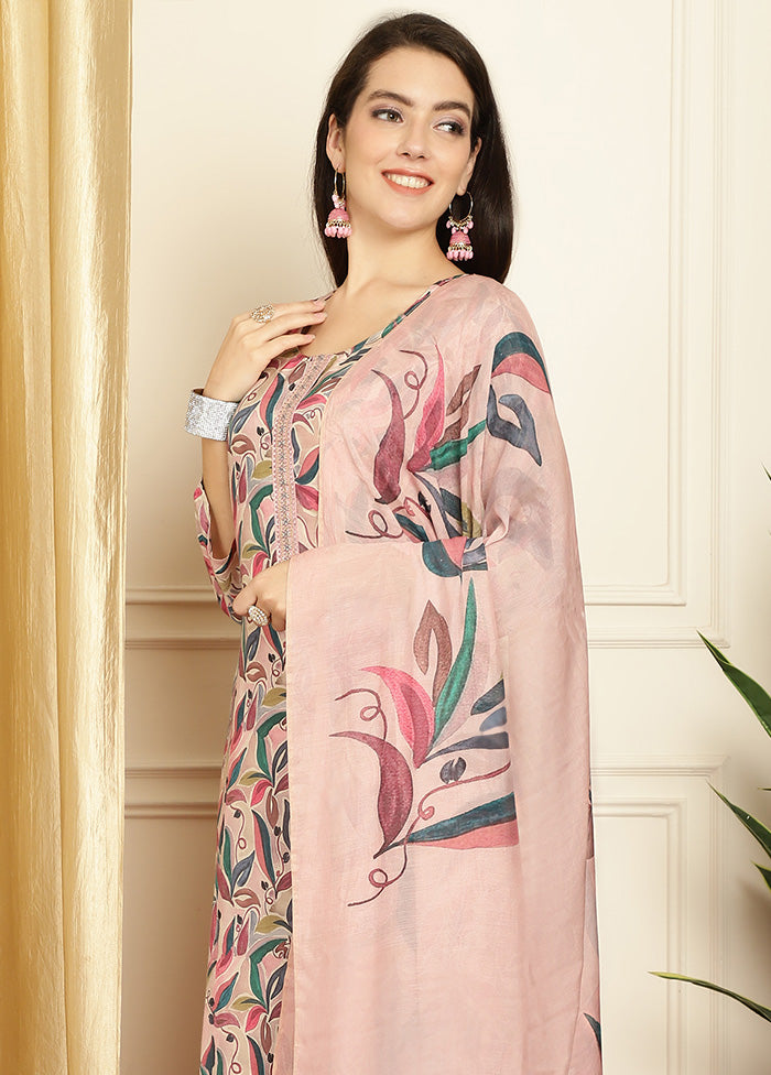 3 Pc Pink Unstitched Silk Suit Set - Indian Silk House Agencies