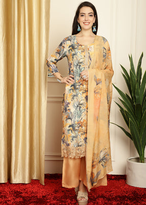 3 Pc Multicolor Unstitched Silk Suit Set