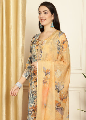 3 Pc Multicolor Unstitched Silk Suit Set