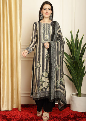 3 Pc Black Unstitched Pashmina Suit Set