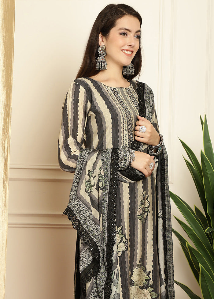 3 Pc Black Unstitched Pashmina Suit Set - Indian Silk House Agencies