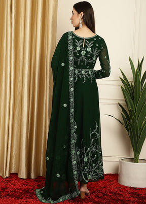 3 Pc Green Semi Stitched Santoon Suit Set - Indian Silk House Agencies