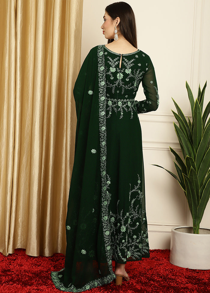 3 Pc Green Semi Stitched Santoon Suit Set - Indian Silk House Agencies