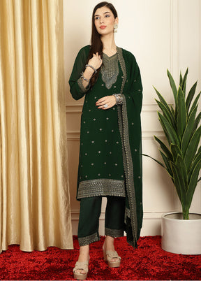 3 Pc Green Unstitched Georgette Suit Set - Indian Silk House Agencies