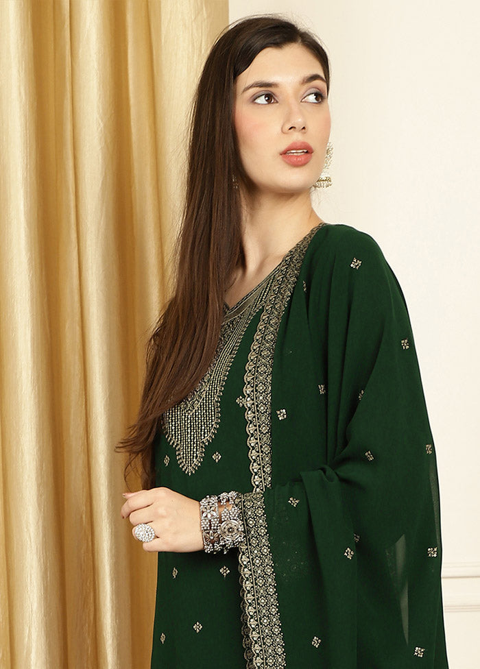 3 Pc Green Unstitched Georgette Suit Set