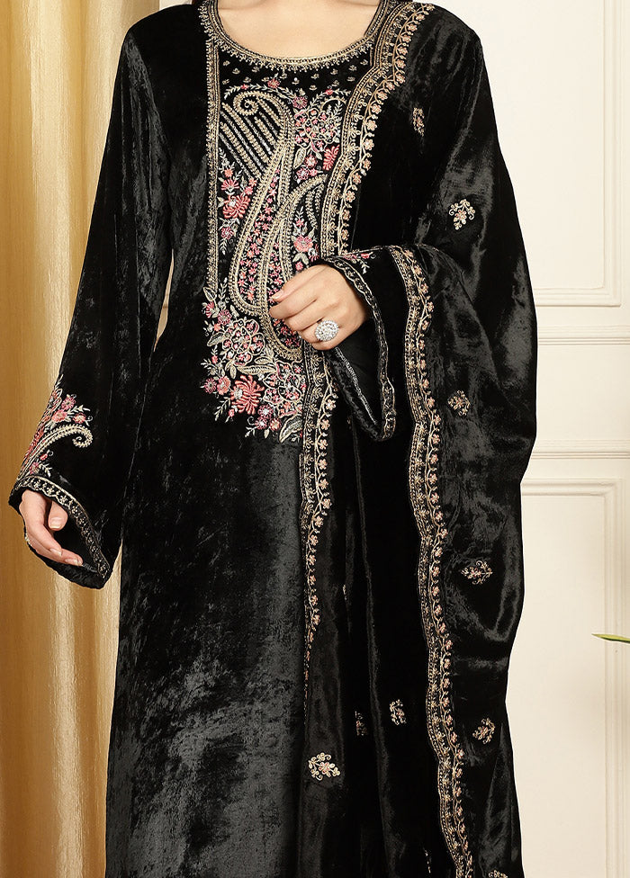 3 Pc Black Unstitched Velvet Suit Set