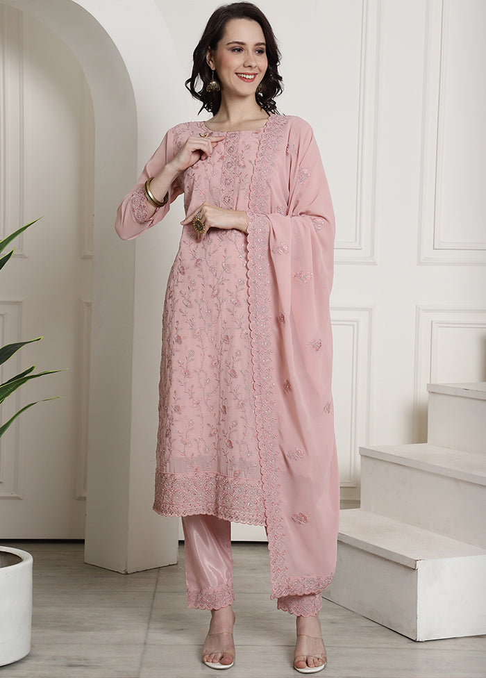 3 Pc Pink Unstitched Georgette Suit Set