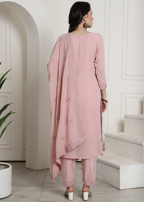 3 Pc Pink Unstitched Georgette Suit Set