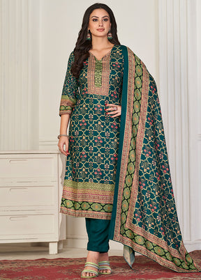 3 Pc Blue Unstitched Pashmina Suit Set