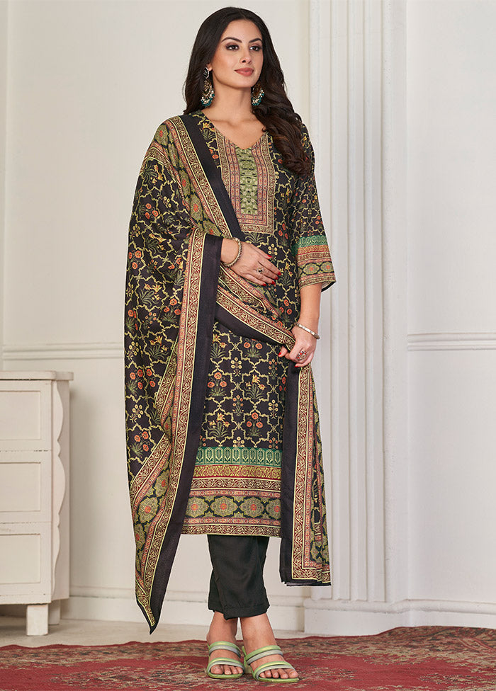 3 Pc Black Unstitched Pashmina Suit Set