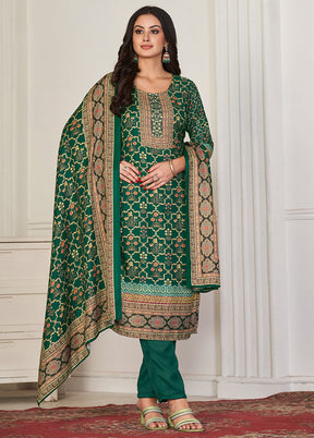 3 Pc Green Unstitched Pashmina Suit Set