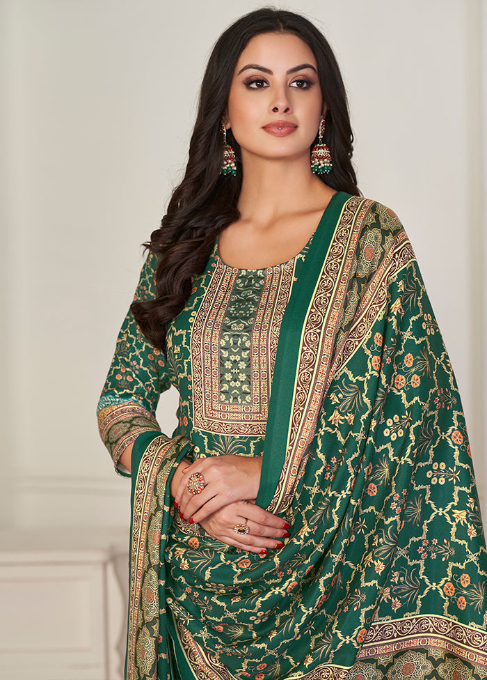 3 Pc Green Unstitched Pashmina Suit Set