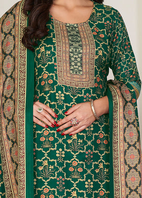 3 Pc Green Unstitched Pashmina Suit Set