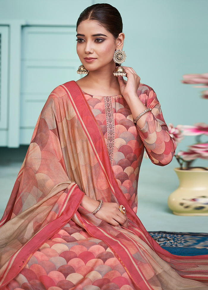 3 Pc Peach Unstitched Silk Suit Set