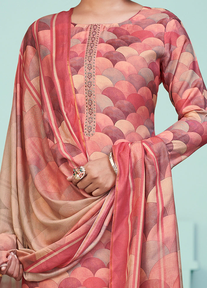 3 Pc Peach Unstitched Silk Suit Set