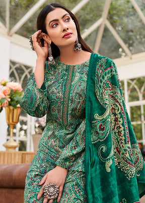 3 Pc Green Unstitched Pashmina Suit Set