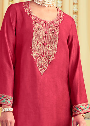 3 Pc Coral Unstitched Pure Silk Suit Set