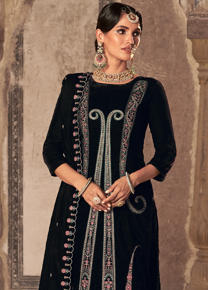 3 Pc Black Unstitched Velvet Suit Set