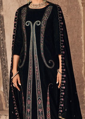 3 Pc Black Unstitched Velvet Suit Set