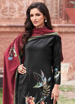 3 Pc Black Unstitched Pashmina Suit Set