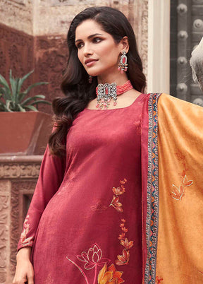 3 Pc Red Unstitched Pashmina Suit Set