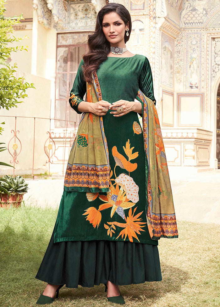 3 Pc Green Unstitched Velvet Suit Set