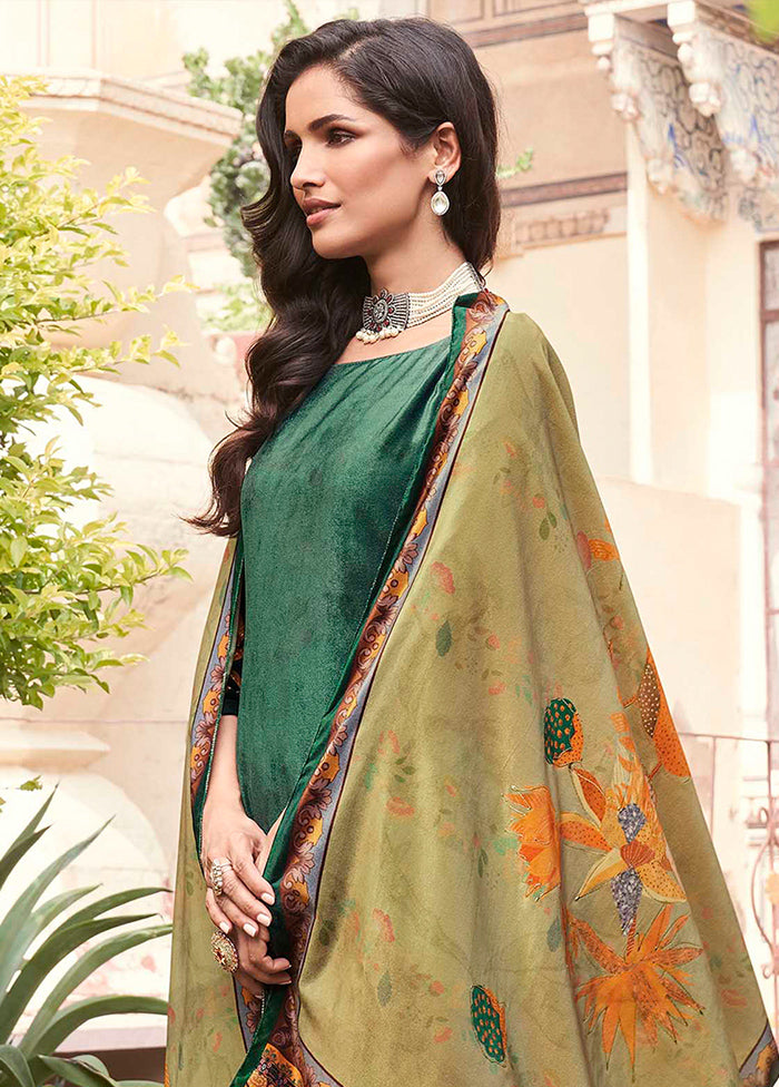 3 Pc Green Unstitched Pashmina Suit Set - Indian Silk House Agencies